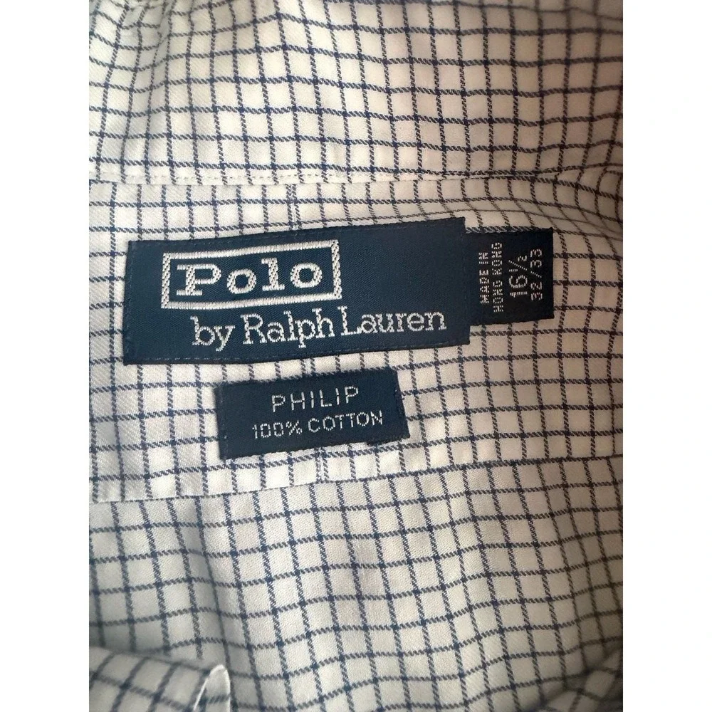 Polo‎ Ralph Lauren Philip Mens 16.5 32/33 Blue White Graph Check Cotton Shirt